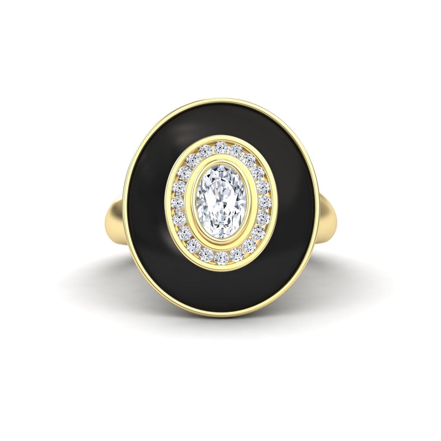 White Diamond Black Enamel Halo Ring - Camille