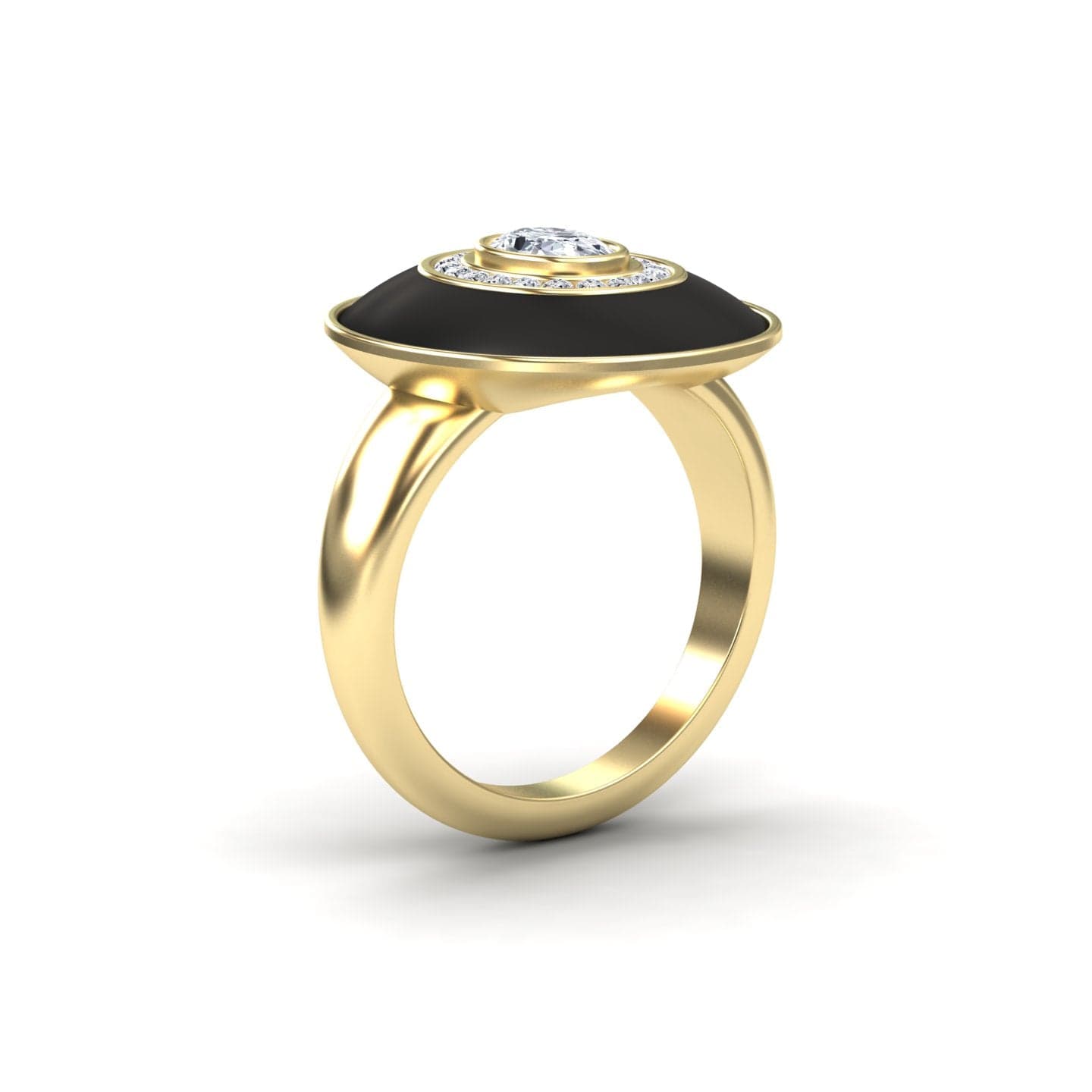 White Diamond Black Enamel Halo Ring - Camille