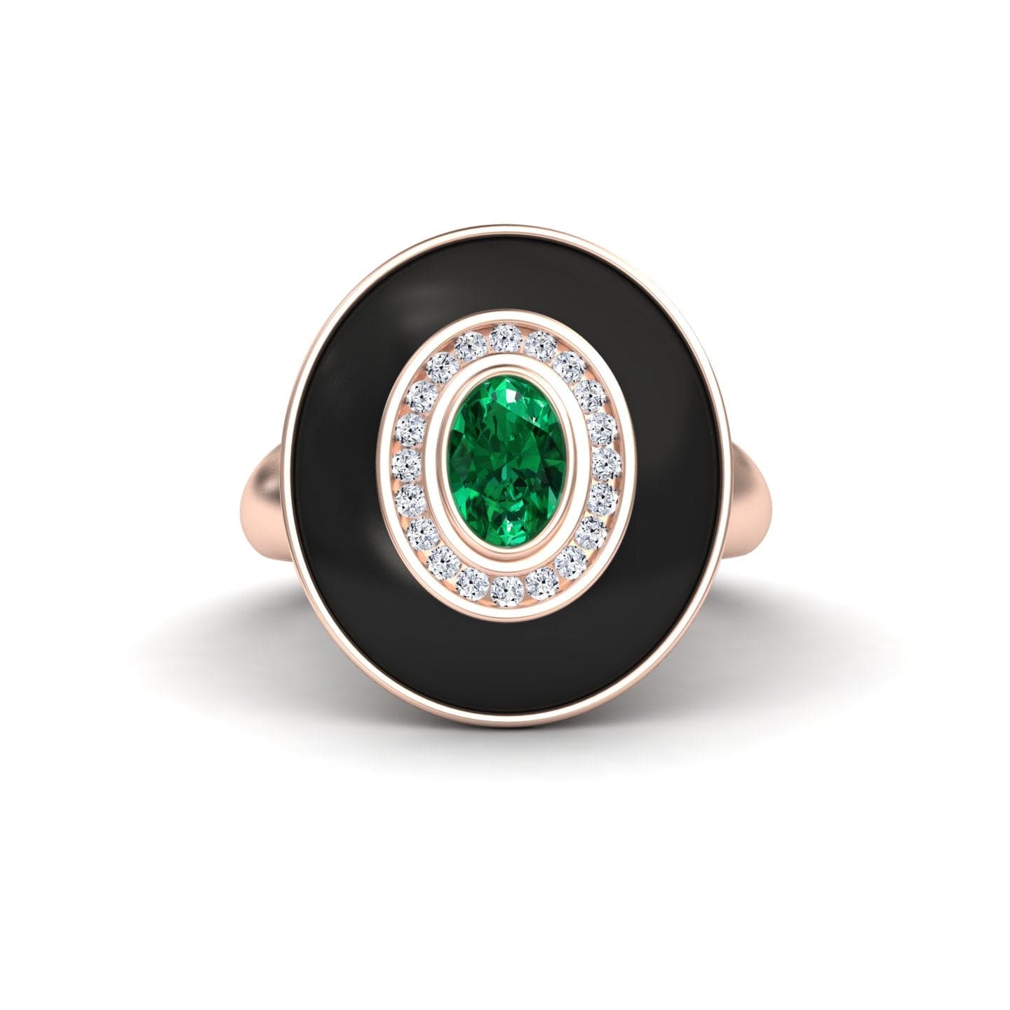 Emerald & Diamond Black Enamel Halo Ring - Camille