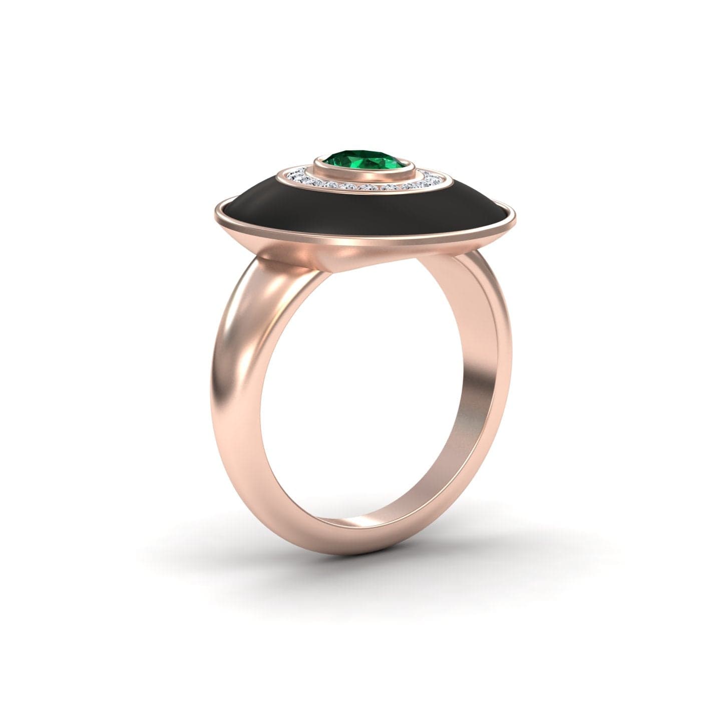 Emerald & Diamond Black Enamel Halo Ring - Camille
