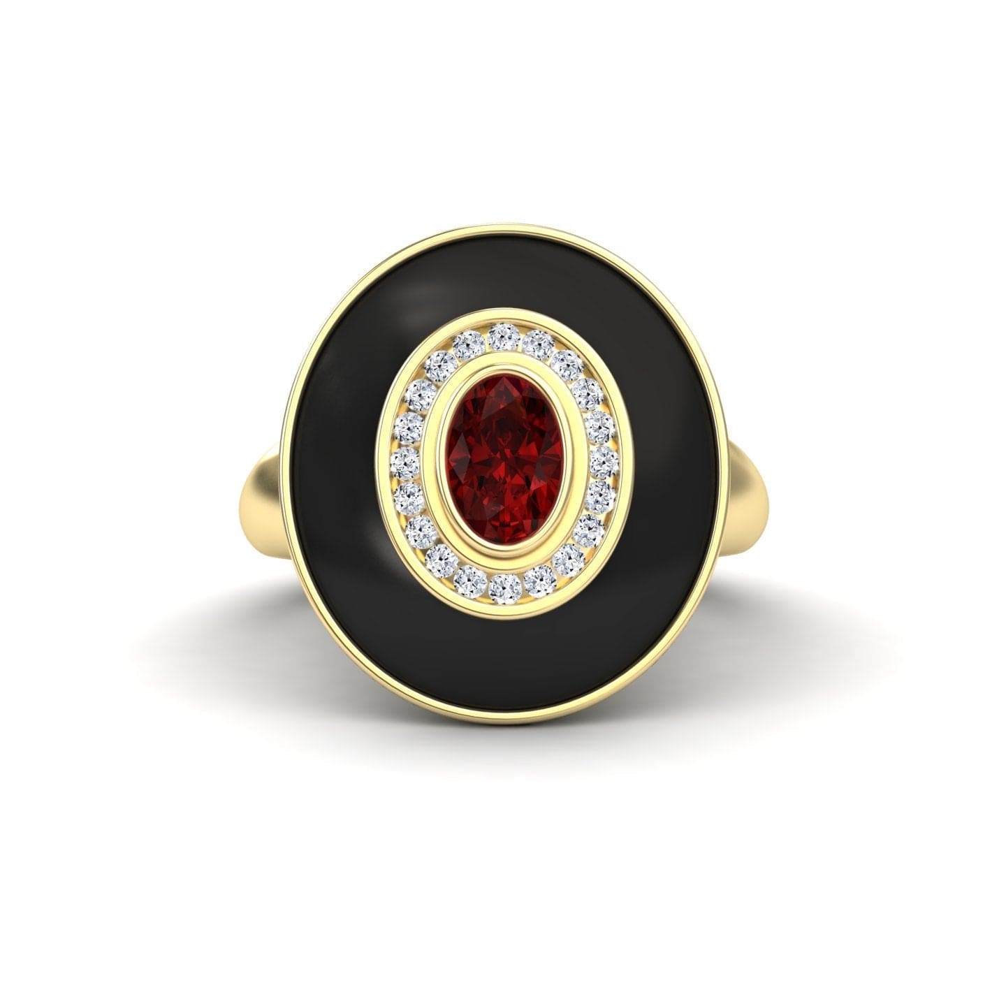 Ruby & Diamond Black Enamel Halo Ring - Camille