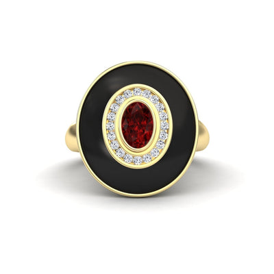 Ruby & Diamond Black Enamel Halo Ring
