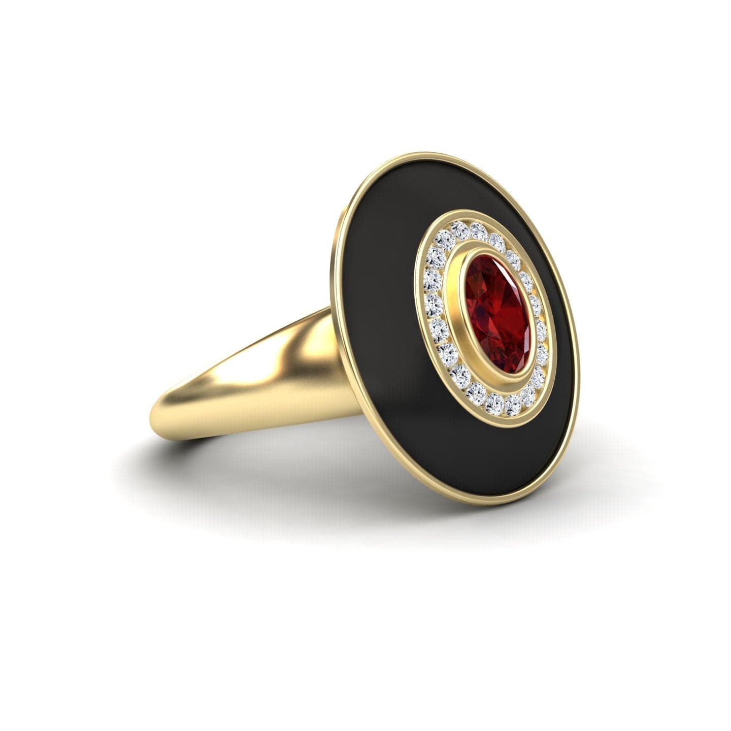 Ruby & Diamond Black Enamel Halo Ring - Camille