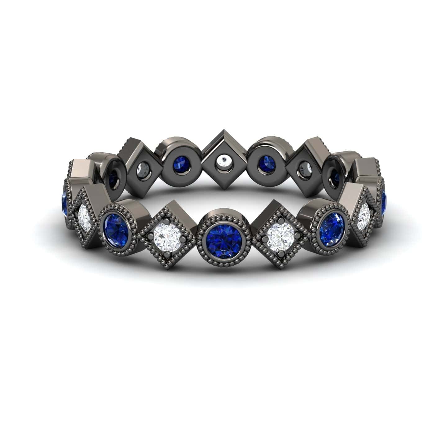 Blue Sapphire & Diamond Geometric Eternity Band - Hetal