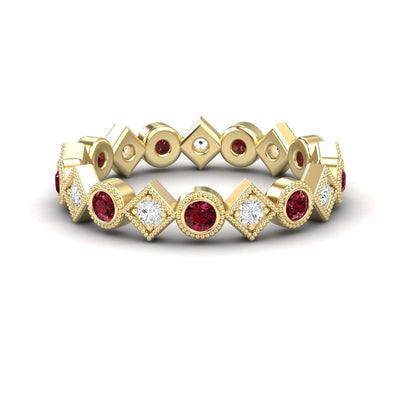 Ruby & Diamond Geometric Eternity Band