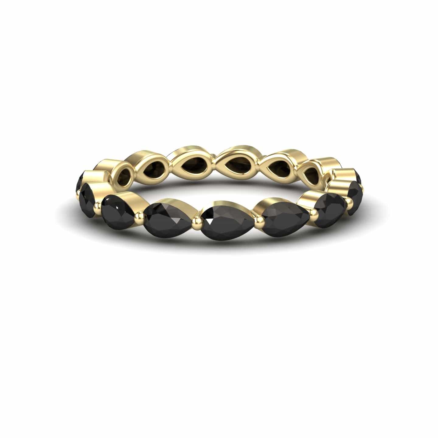 The Black Diamond Stackable Eternity Band - Kalyani features alternating marquise-shaped black stones set in a continuous gold band, shown on a white background.