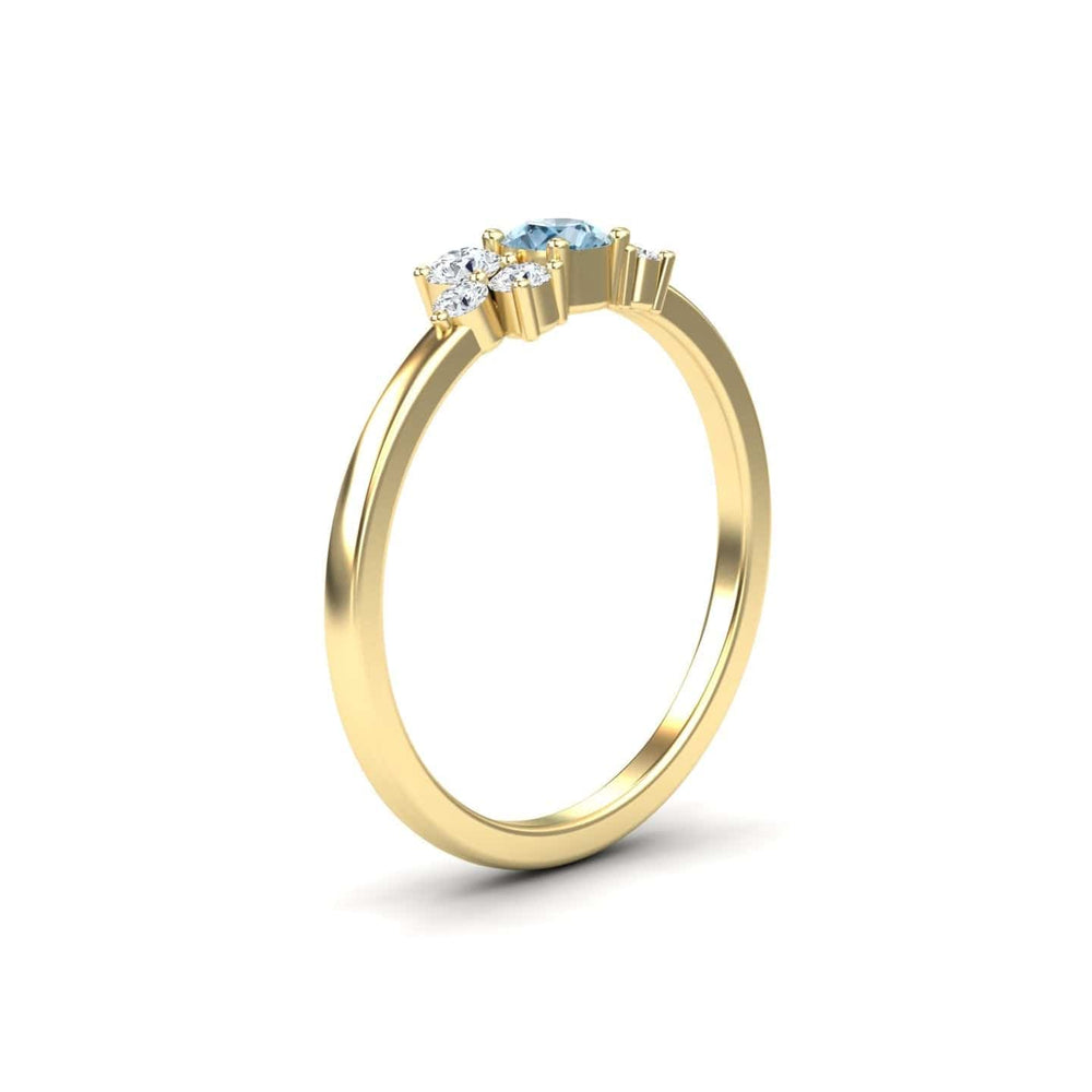 Round aquamarine and diamond cluster ring in 14k yellow gold, view 2