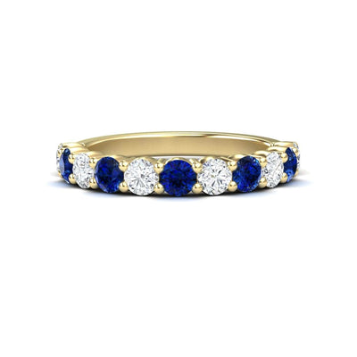 Blue Sapphire & Diamond Half Eternity Wedding Ring