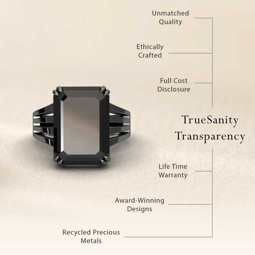 Emerald-cut black and white diamond fashion solitaire ring, view 5