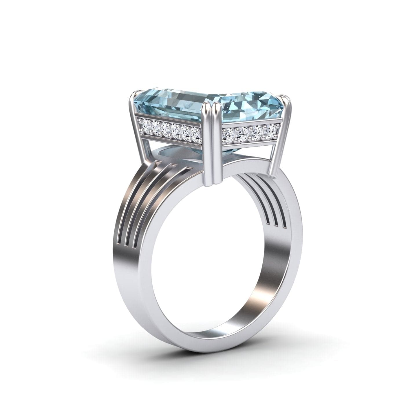 Aquamarine & Diamond Fashion Solitaire Ring - Tasmia