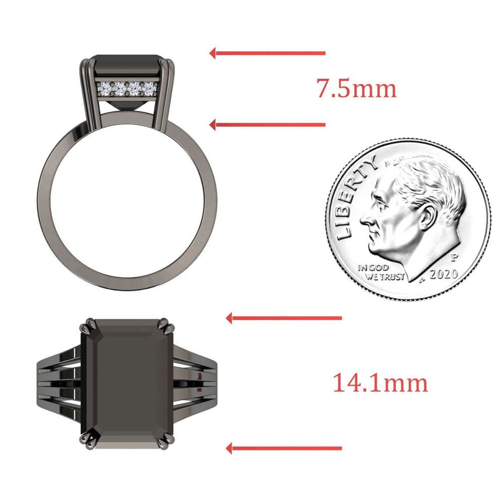 Emerald-cut black and white diamond fashion solitaire ring in 14k blackened gold, view 4