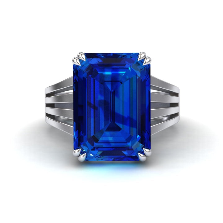 Lab Grown Blue Sapphire & Diamond Fashion Solitaire Ring - Tasmia
