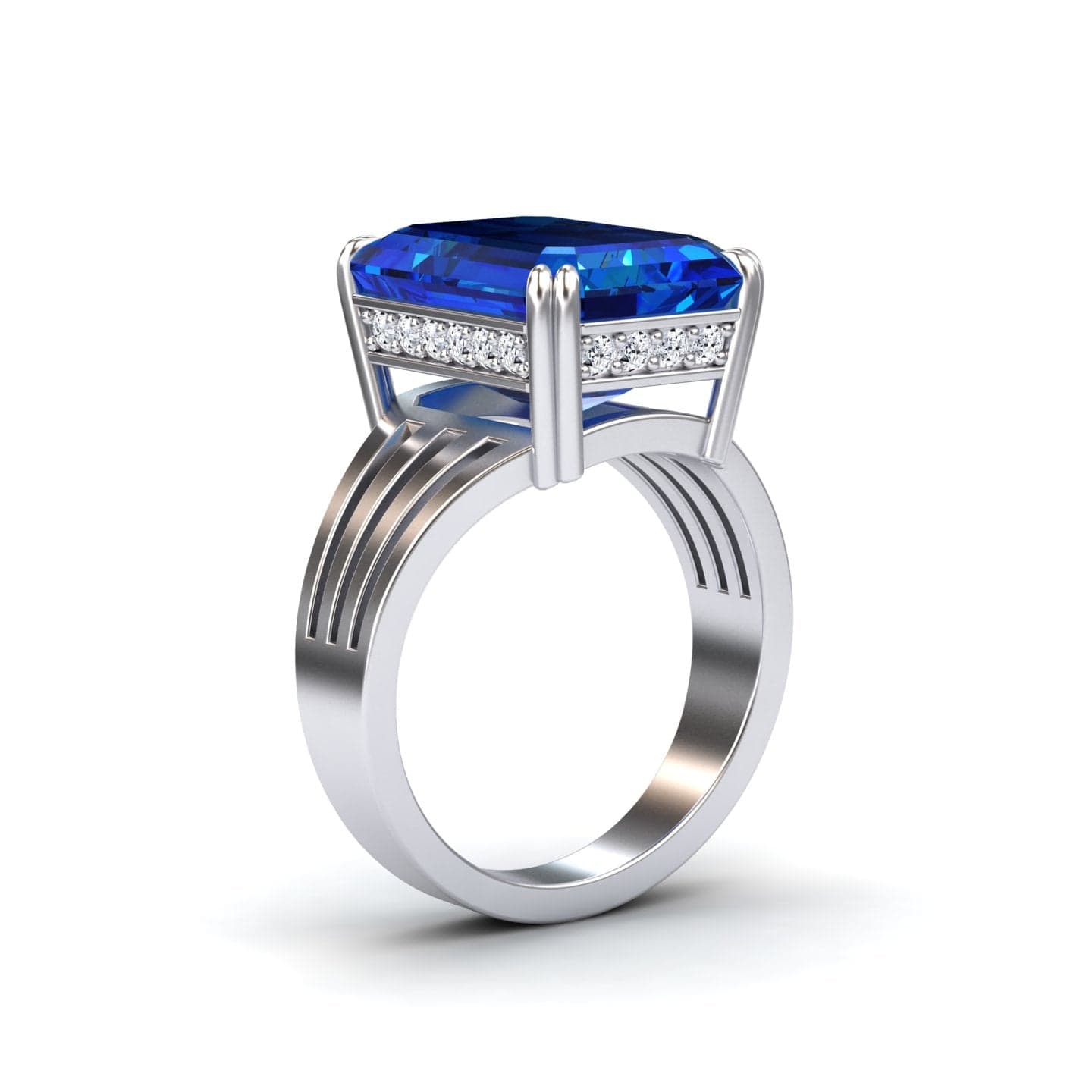 Lab Grown Blue Sapphire & Diamond Fashion Solitaire Ring - Tasmia