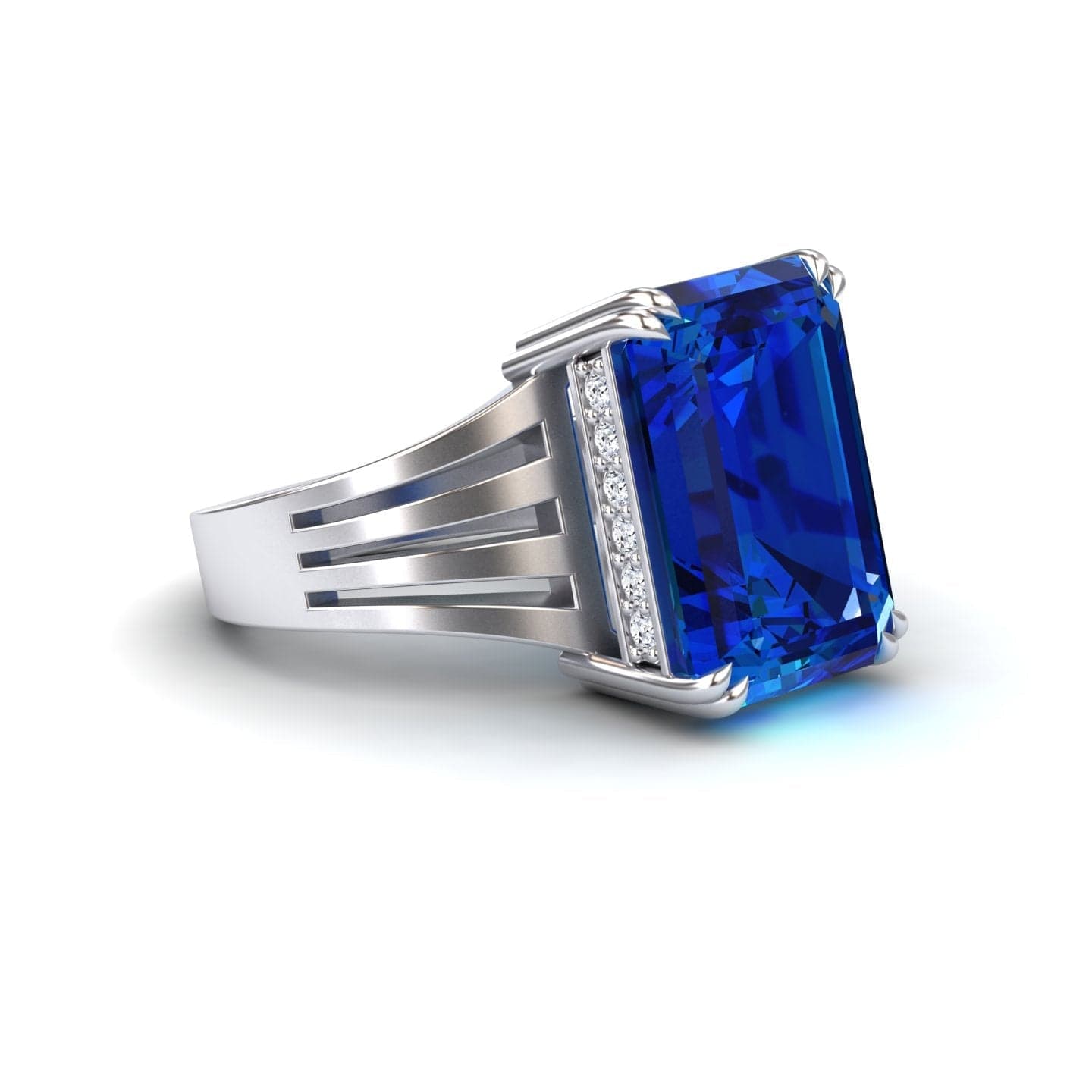 Lab Grown Blue Sapphire & Diamond Fashion Solitaire Ring - Tasmia