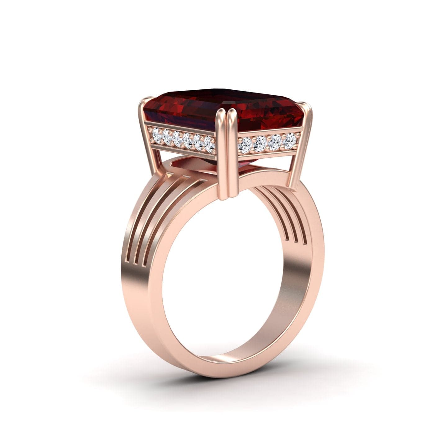 Garnet & Diamond Fashion Solitaire Ring - Tasmia