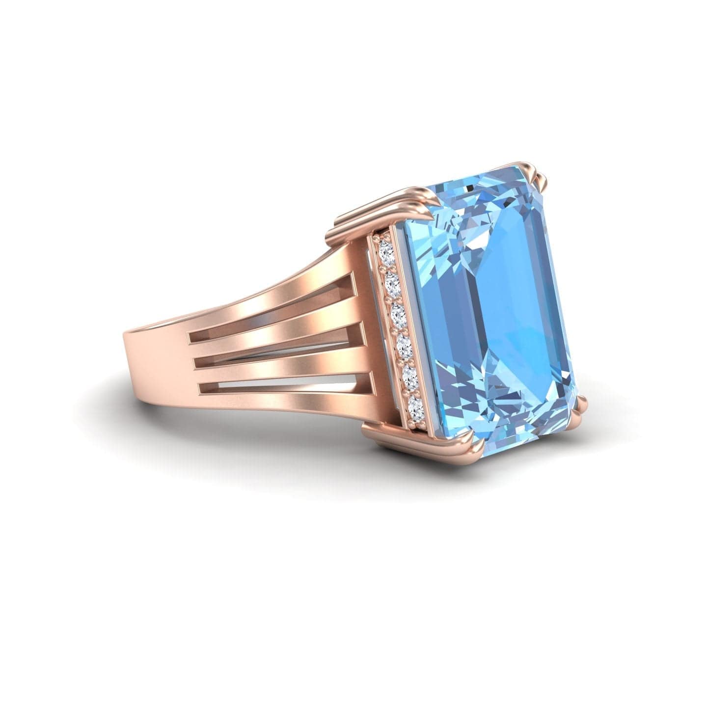 Swiss Blue Topaz & Diamond Fashion Solitaire Ring - Tasmia