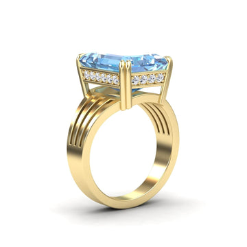Swiss Blue Topaz & Diamond Fashion Solitaire Ring - Tasmia