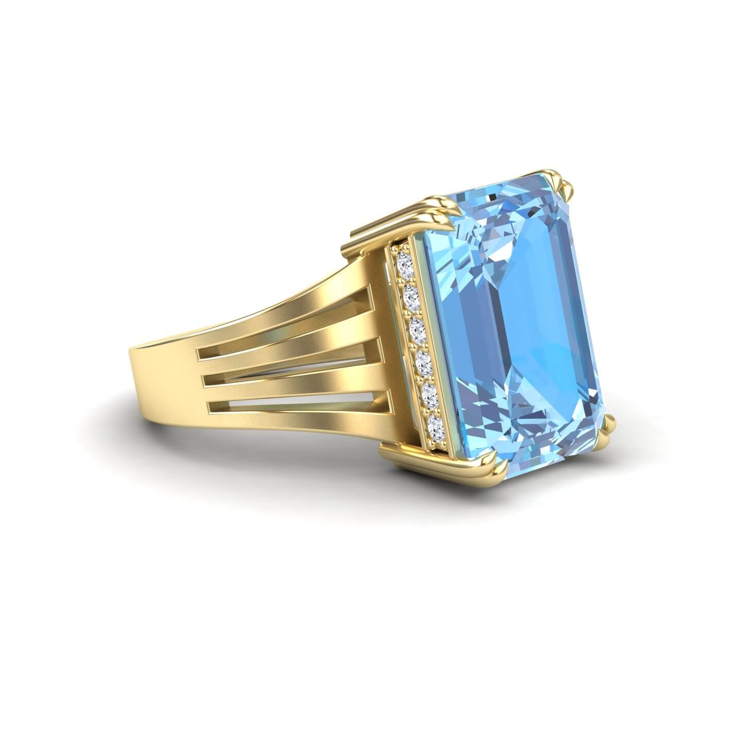 Swiss Blue Topaz & Diamond Fashion Solitaire Ring - Tasmia