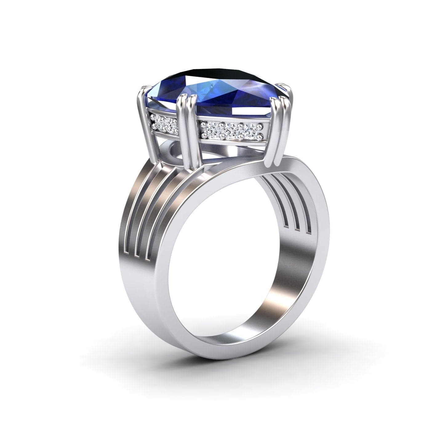 Lab Grown Blue Sapphire & Diamond Regal Ring - Anna