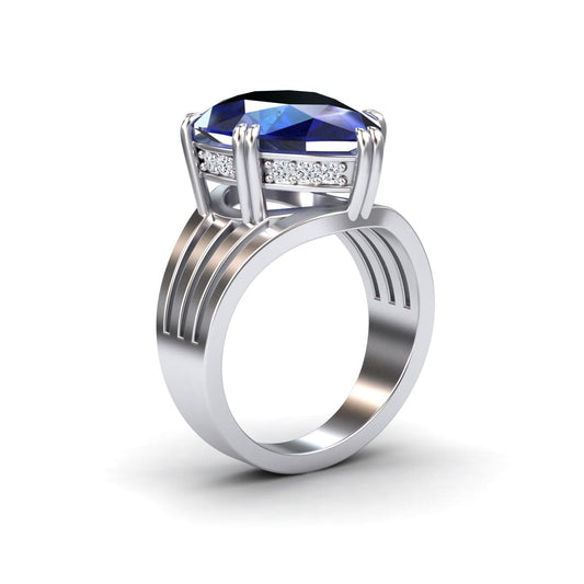 Lab Grown Blue Sapphire & Diamond Regal Ring - Anna