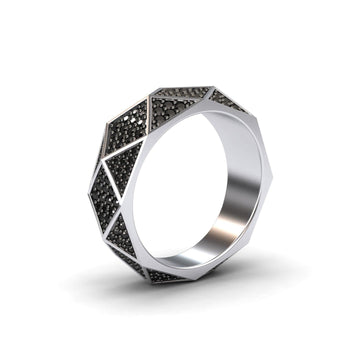 Black Diamond Geometric Pave Set Statement Band - Blanca