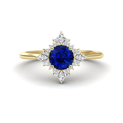 Blue Sapphire & Diamond Vintage-Inspired Starburst Ring