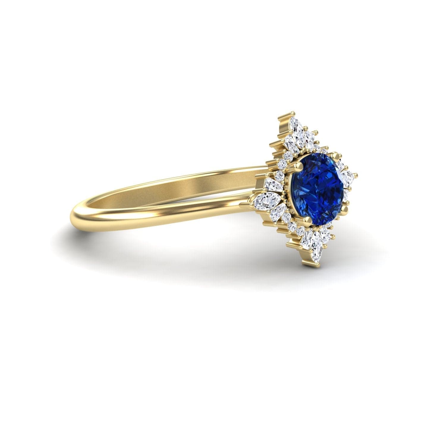 Blue Sapphire & Diamond Vintage-Inspired Starburst Ring - Delia