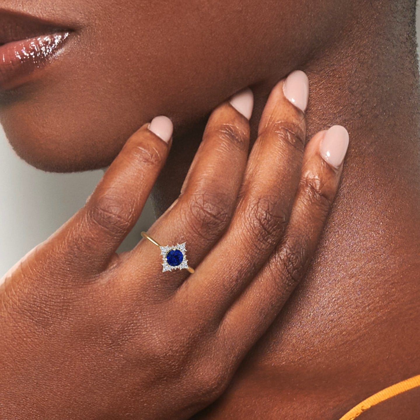 Blue Sapphire & Diamond Vintage-Inspired Starburst Ring - Delia