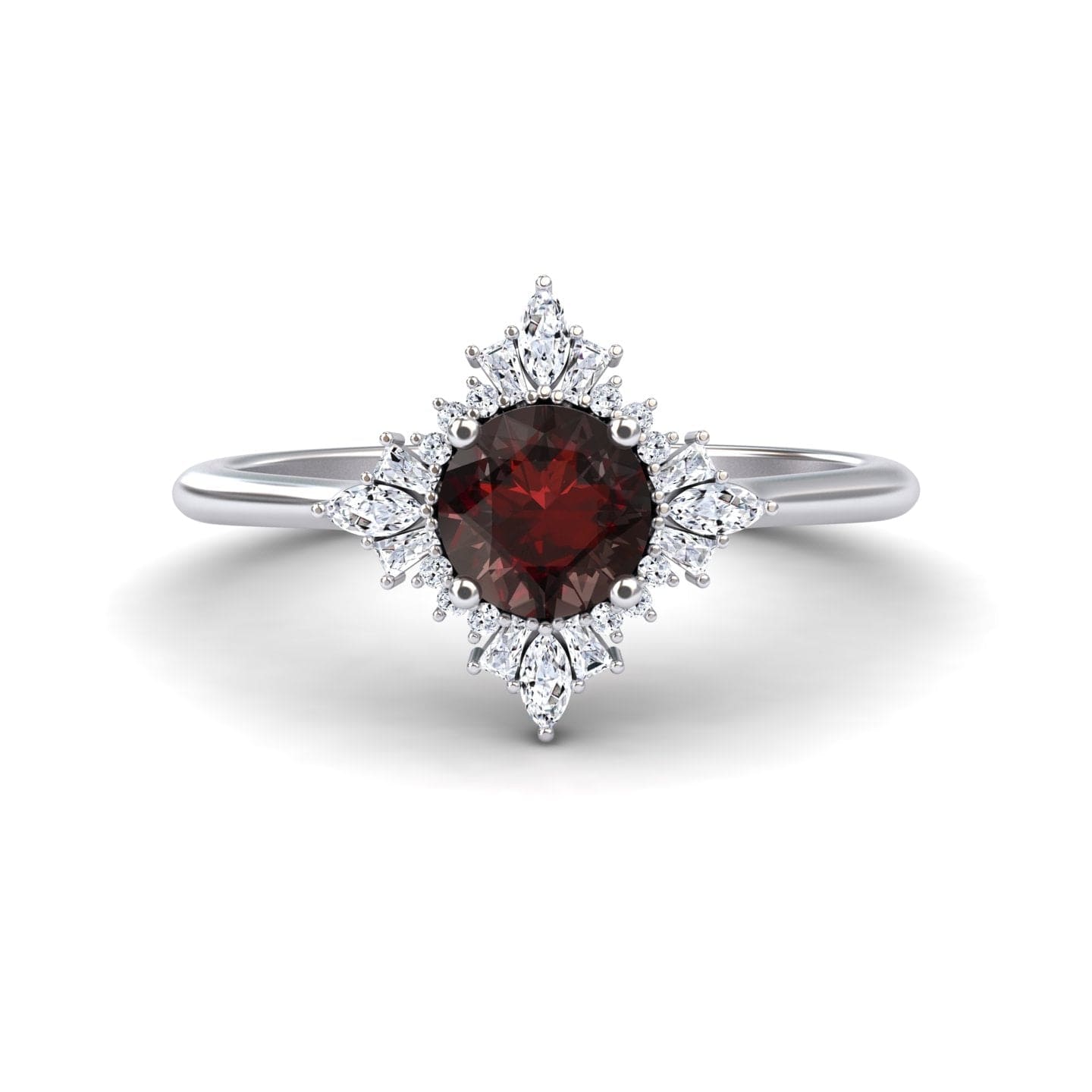 Garnet & Diamond Vintage-Inspired Starburst Ring - Delia