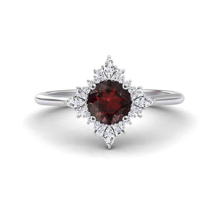 Garnet & Diamond Vintage-Inspired Starburst Ring - Delia