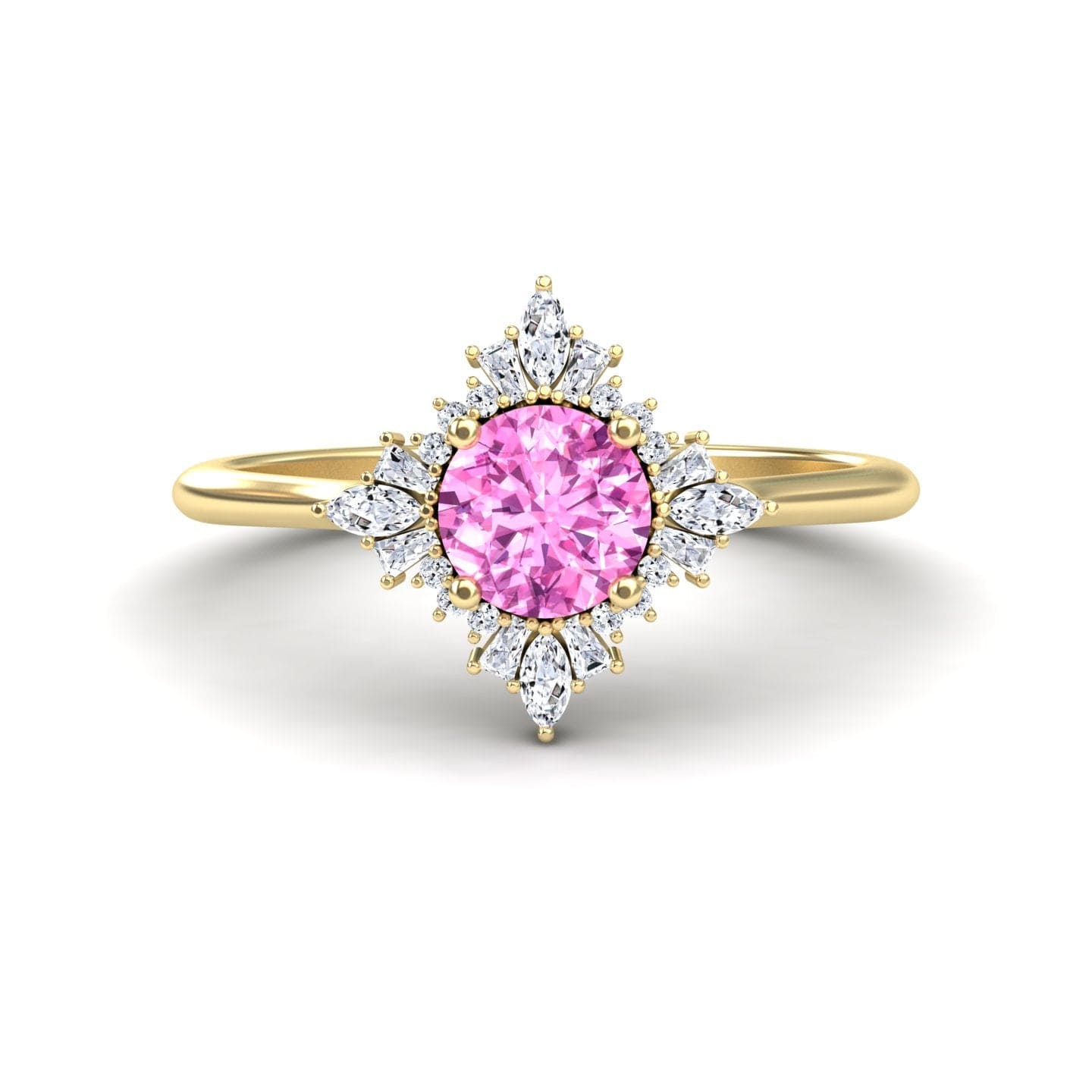Pink Sapphire & Diamond Vintage-Inspired Starburst Ring - Delia