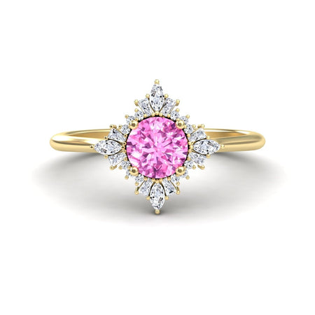 Pink Sapphire & Diamond Vintage-Inspired Starburst Ring - Delia