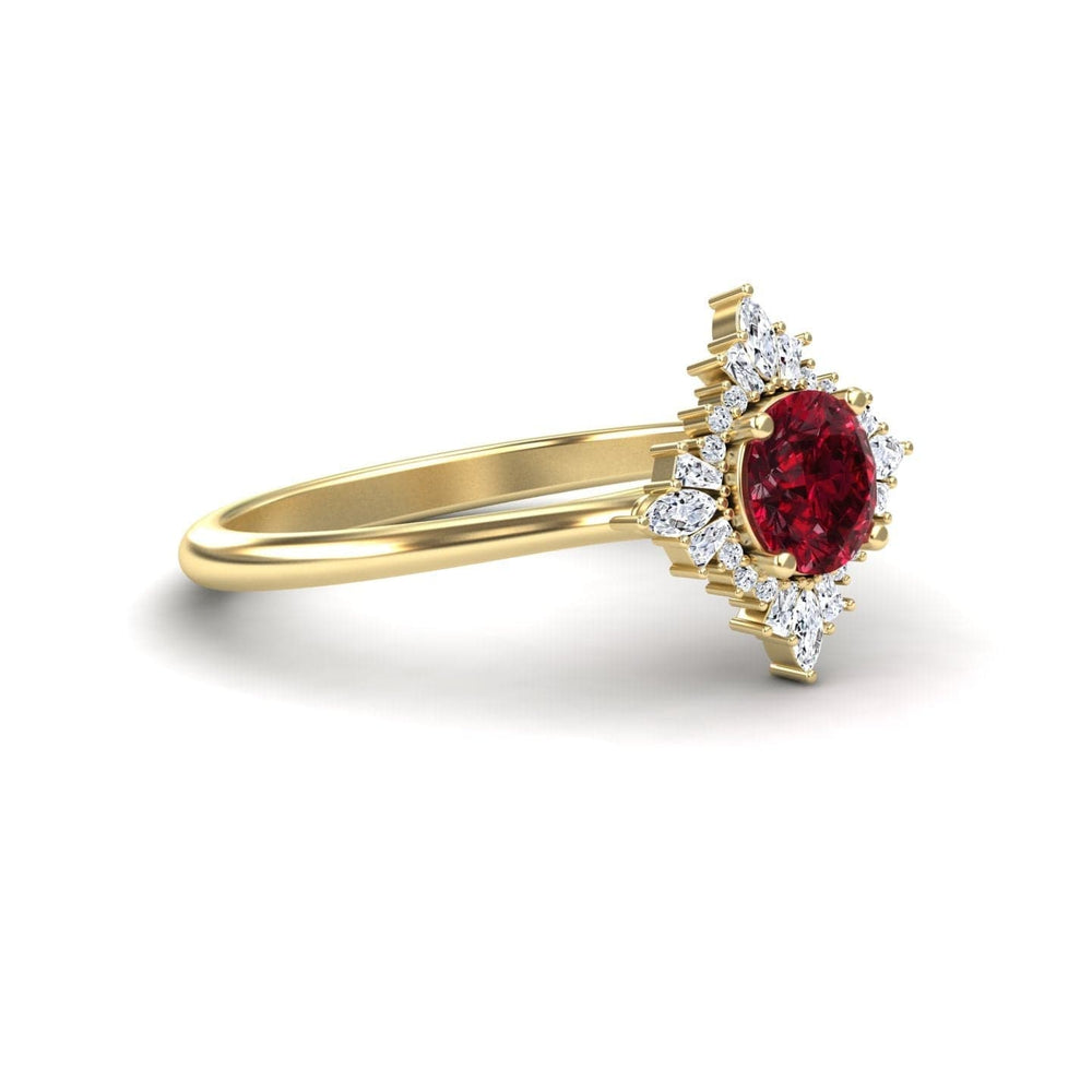 Ruby & Diamond Vintage-Inspired Starburst Ring - Delia