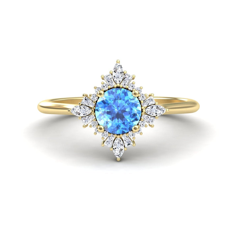 Swiss Blue Topaz & Diamond Vintage-Inspired Starburst Ring - Delia
