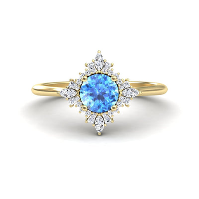 Swiss Blue Topaz & Diamond Vintage-Inspired Starburst Ring