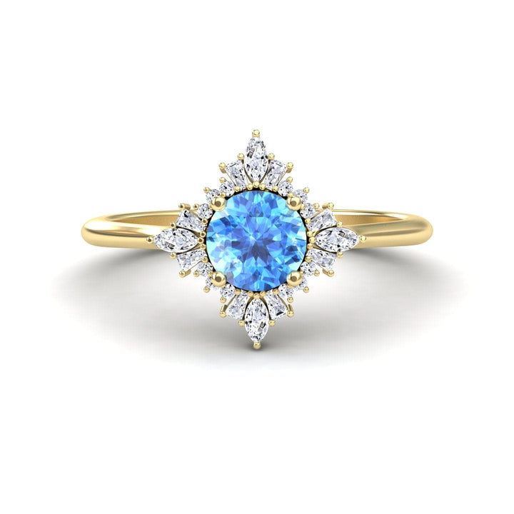 Swiss Blue Topaz & Diamond Vintage-Inspired Starburst Ring - Delia