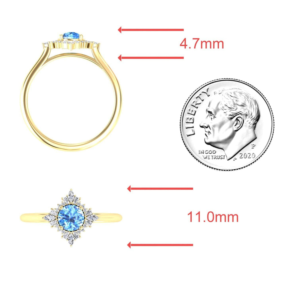 Swiss Blue Topaz & Diamond Vintage-Inspired Starburst Ring - Delia
