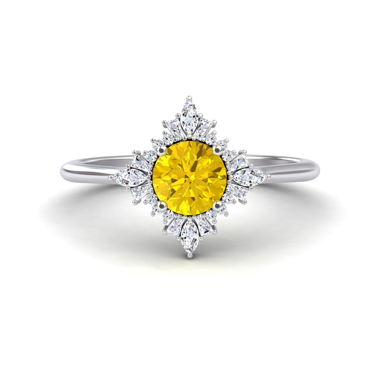 Yellow Sapphire & Diamond Vintage-Inspired Starburst Ring - Delia
