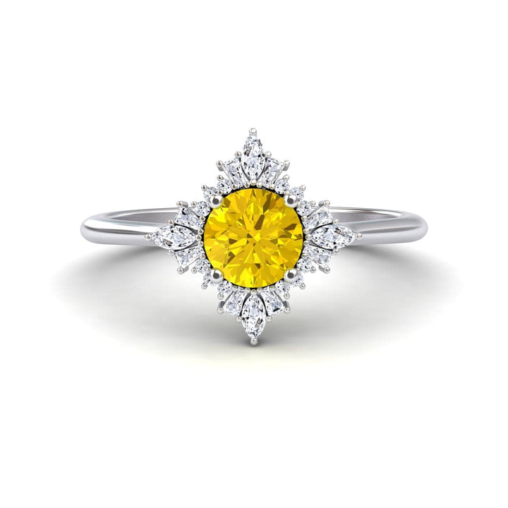 Yellow Sapphire & Diamond Vintage-Inspired Starburst Ring - Delia