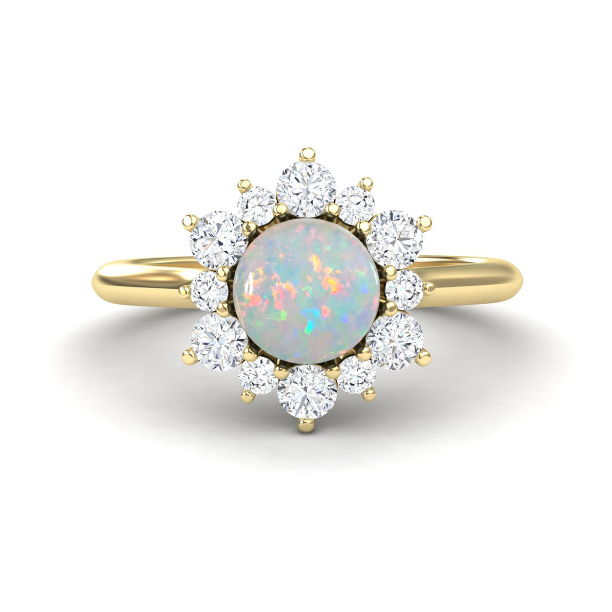 Opal & Diamond Floral Halo Ring - Emily