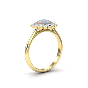 Opal & Diamond Floral Halo Ring - Emily
