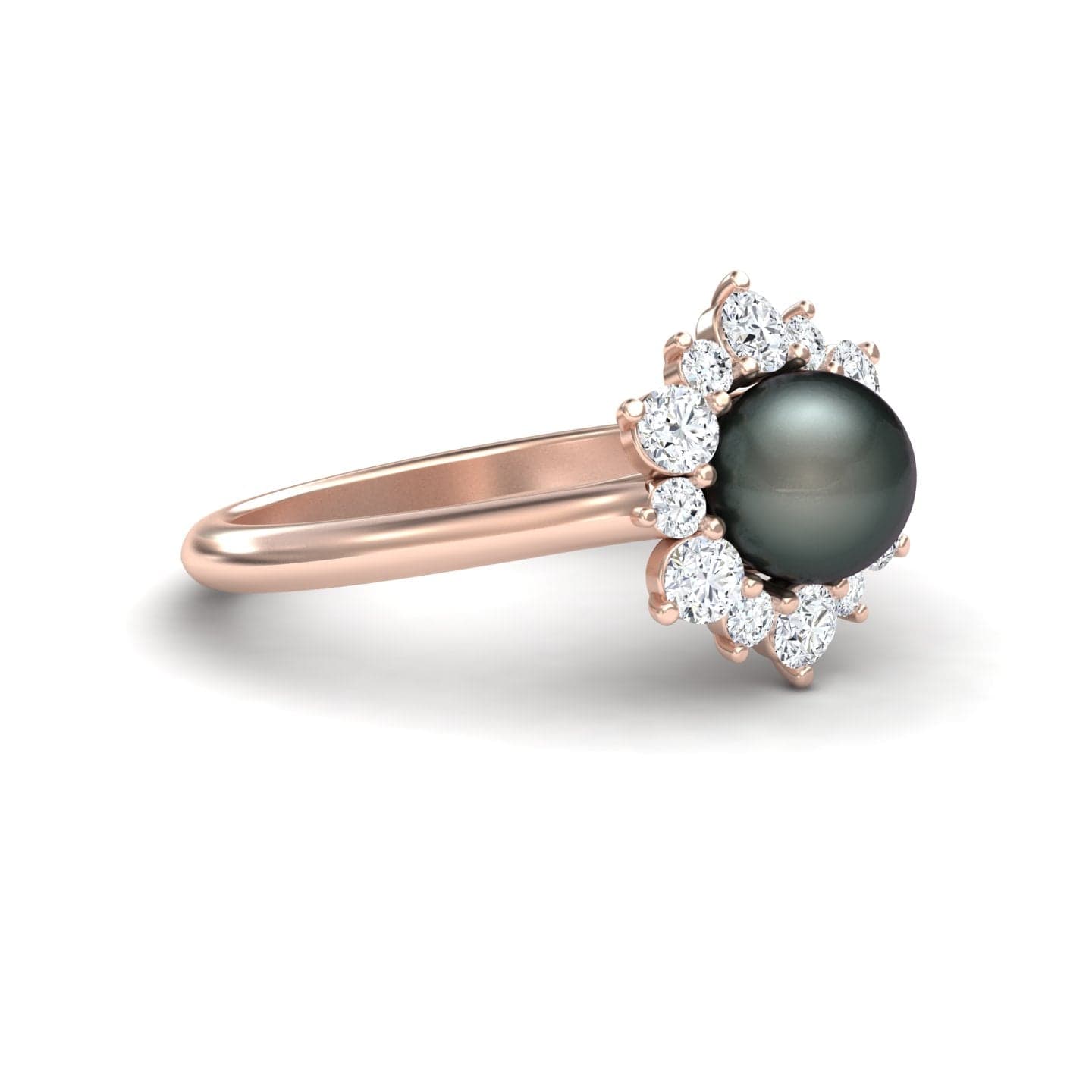 Tahitian Pearl & Diamond Floral Halo Ring - Emily