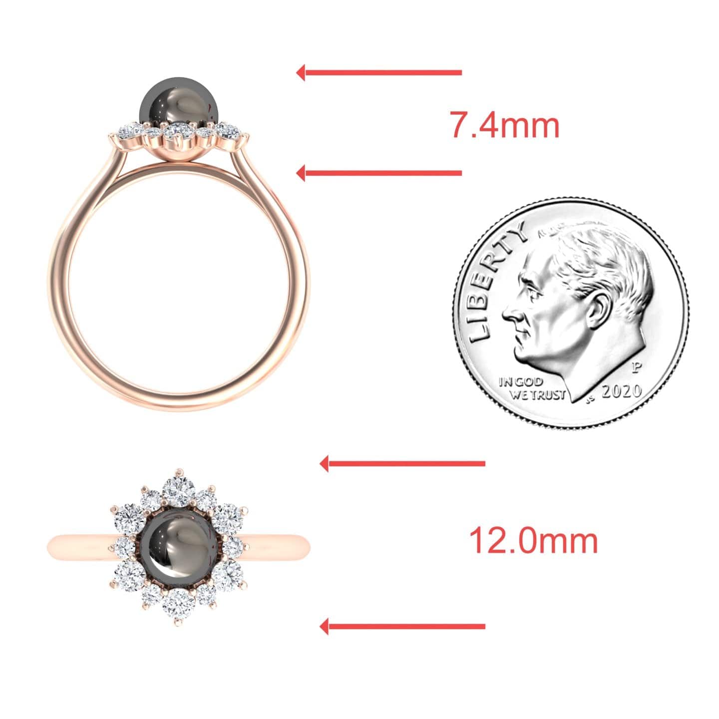 Tahitian Pearl & Diamond Floral Halo Ring - Emily
