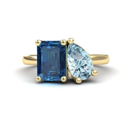 London Blue Topaz & Aquamarine Toi et Moi Cocktail Ring - Ellen