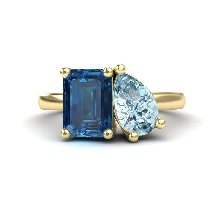 London Blue Topaz & Aquamarine Toi et Moi Cocktail Ring - Ellen