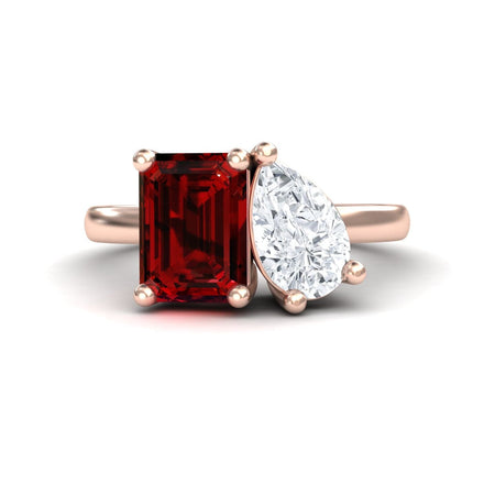 Lab Grown Ruby & Moissanite Toi et Moi Cocktail Ring - Ellen