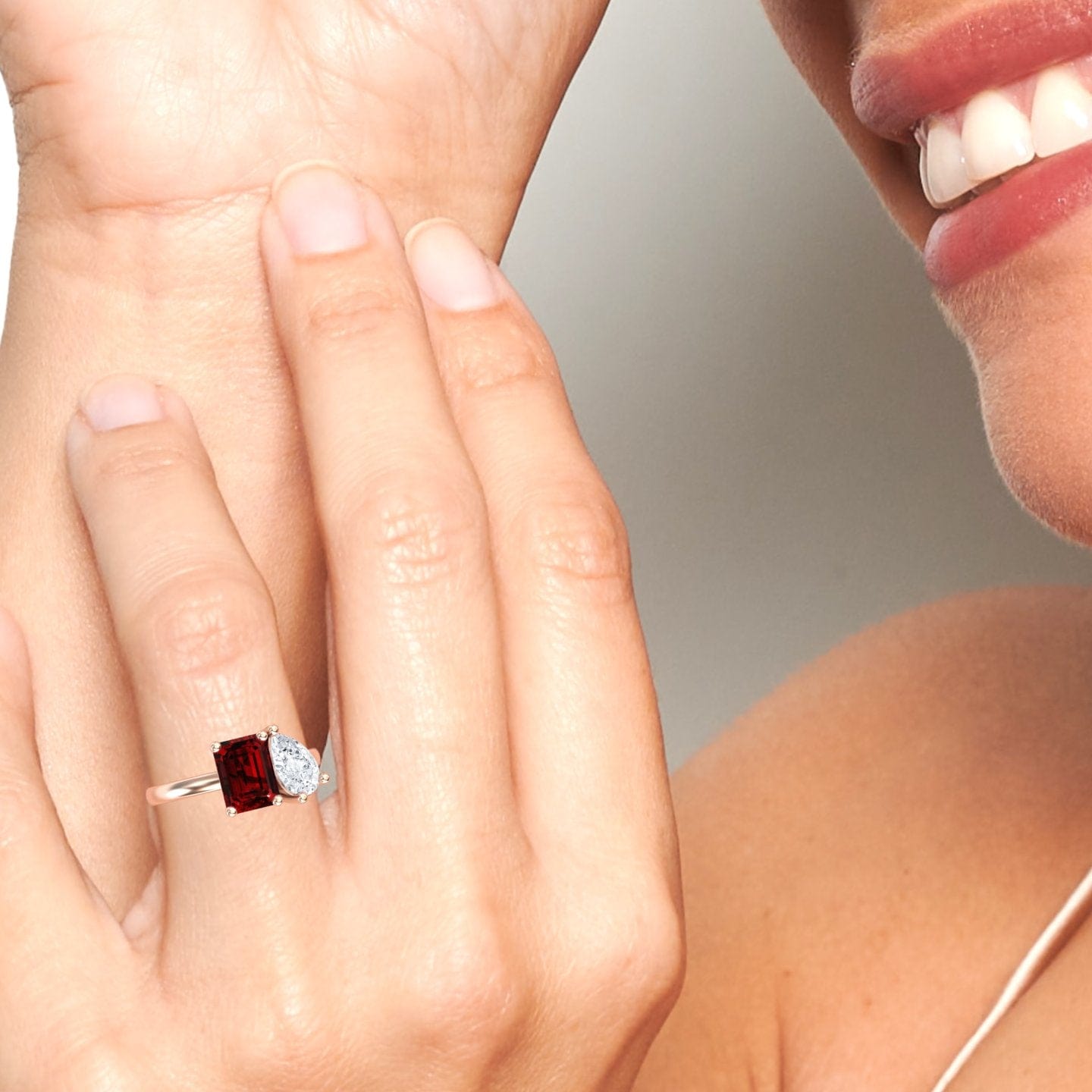 Lab Grown Ruby & Moissanite Toi et Moi Cocktail Ring  - Ellen