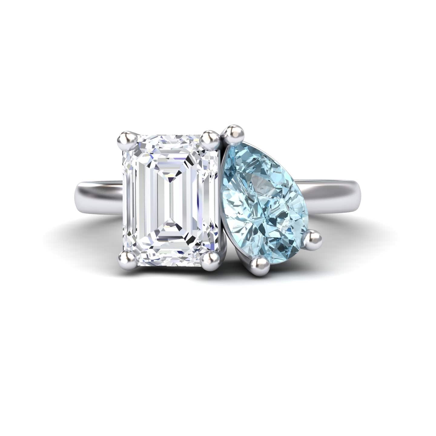 Moissanite & Aquamarine Toi et Moi Cocktail Ring - Ellen