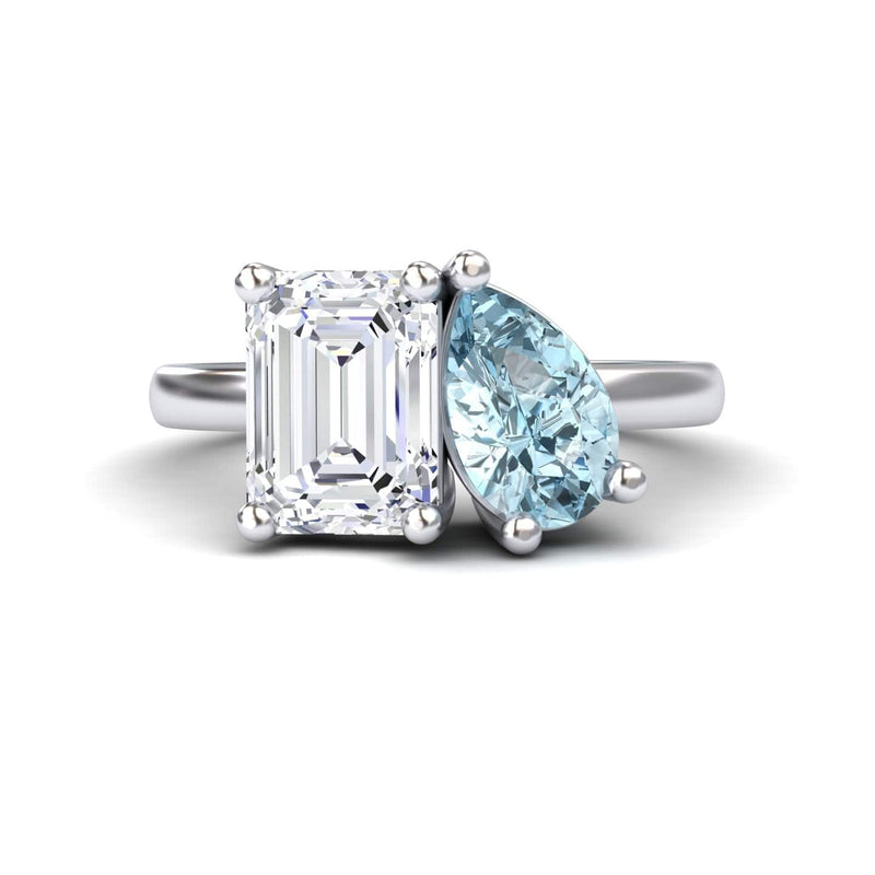 Lab Grown Moissanite & Aquamarine Toi et Moi Cocktail Ring - Ellen