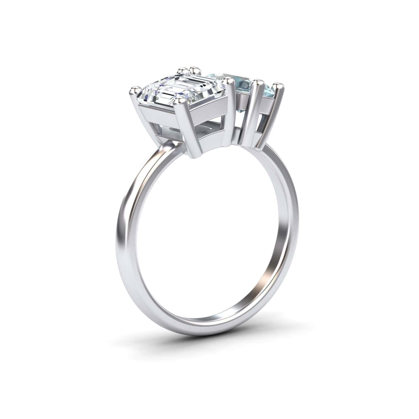 Moissanite & Aquamarine Toi et Moi Cocktail Ring - Ellen